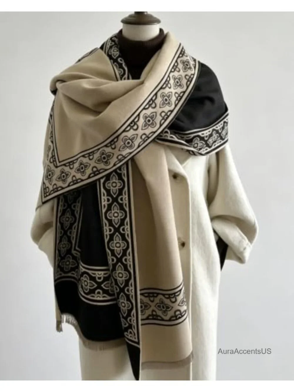 Womens Geometric Shawl Wrap Reversible Winter Blanket Scarf